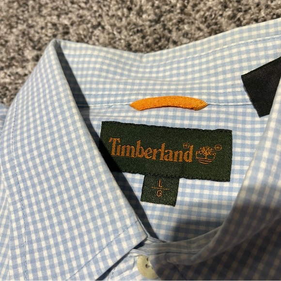 Timberland Shirt Mens Large Blue Gingham Plaid Check Button Up Long Sleeve Note - Picture 5 of 9